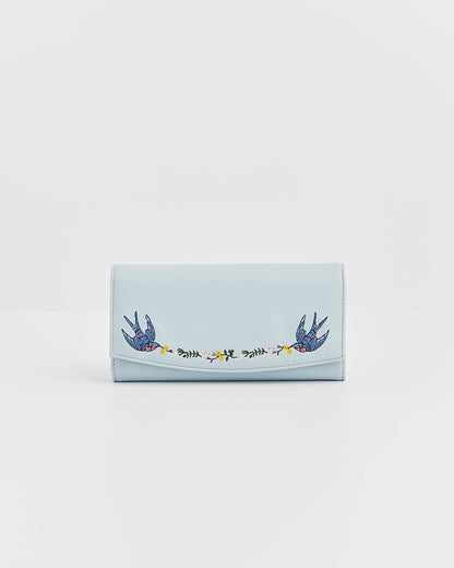 Bird Blue Embroidered Wallet