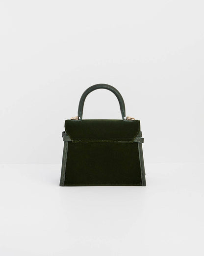 Eliza Wren Embroidered Top Handle Purse in Green Velvet