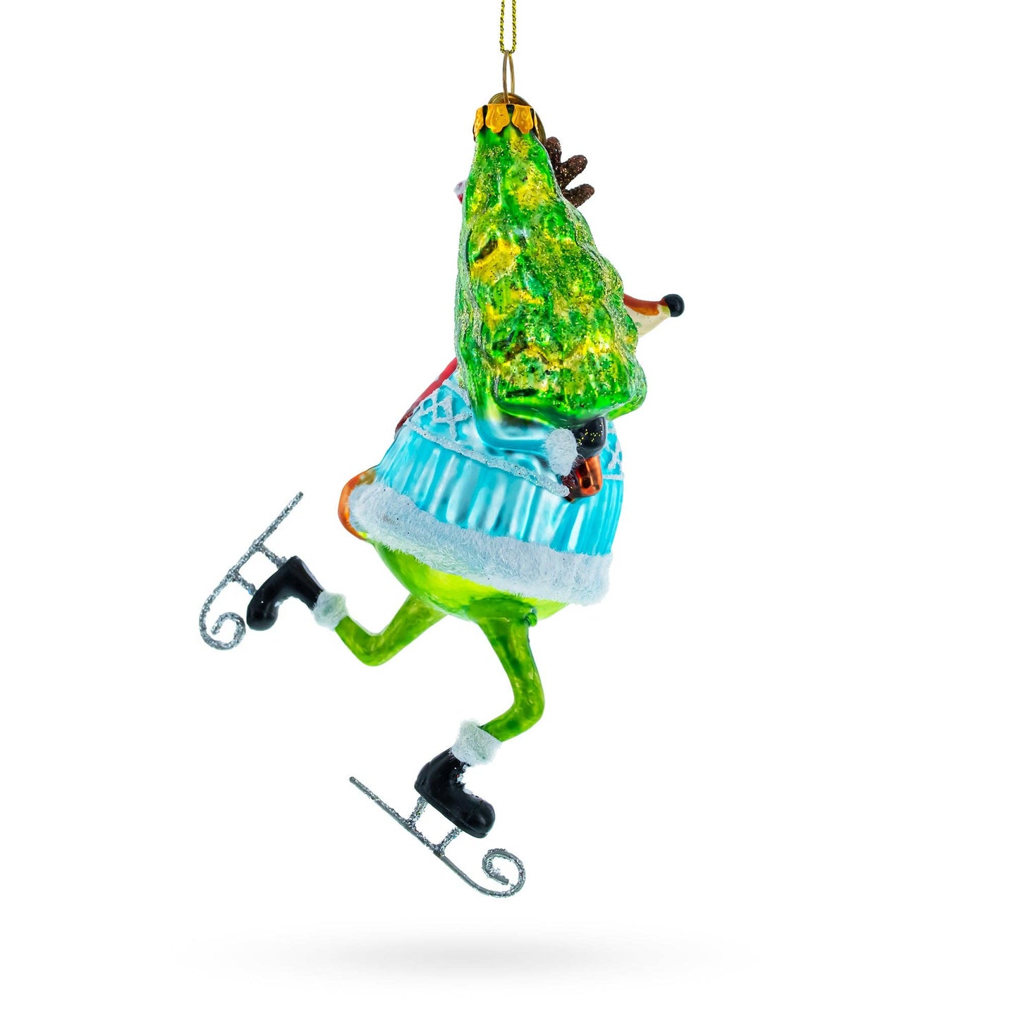 Fox Ice Skating Glass Ornament