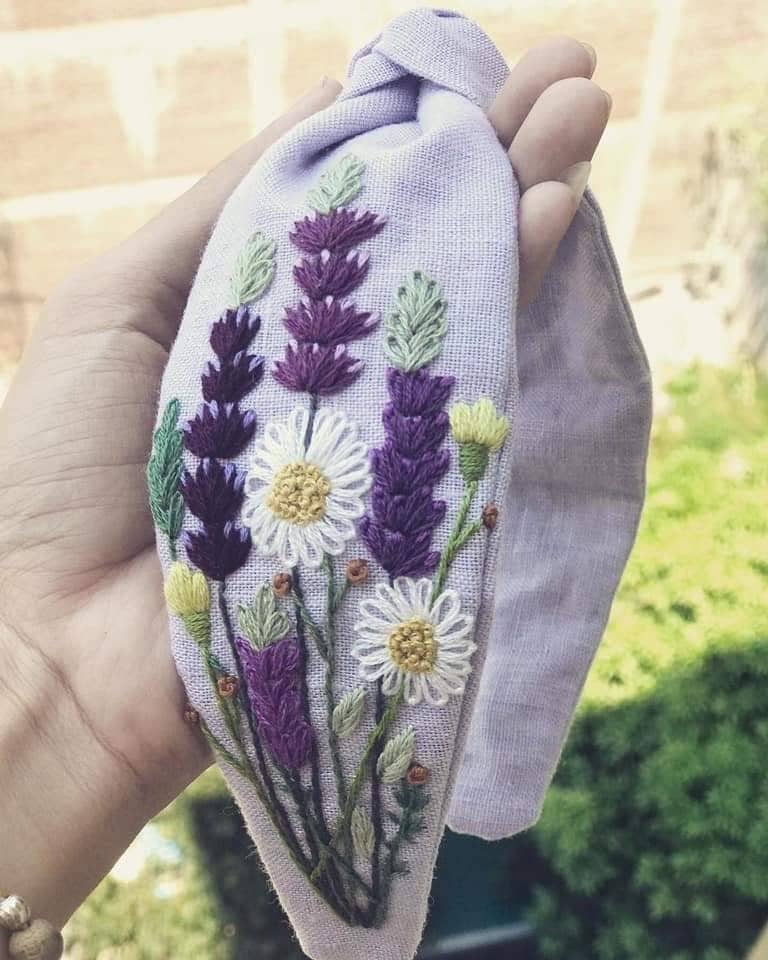 Floral Embroidered Linen Knot Turban-Style Headband