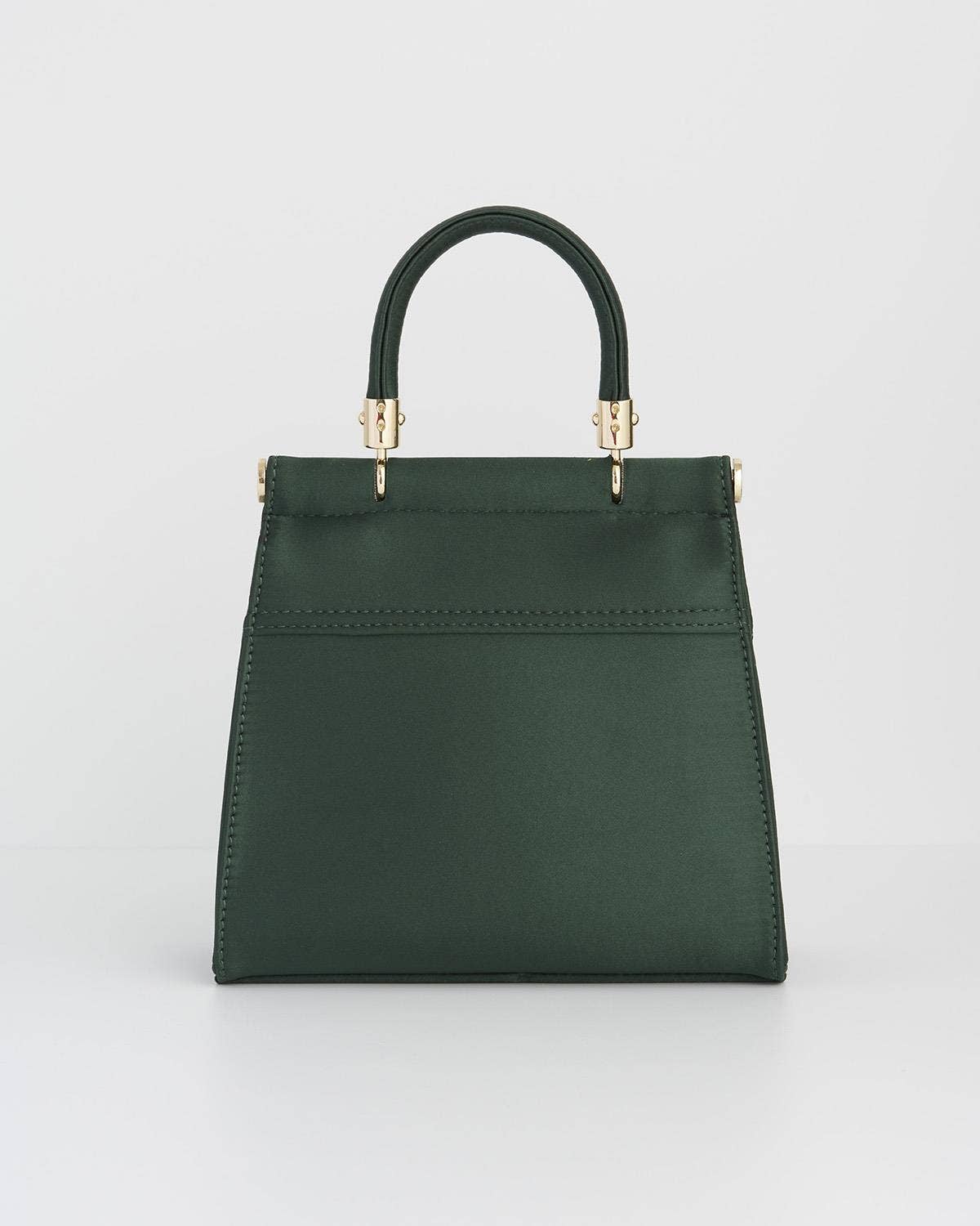 FABLE Robin Love Embroidered Green Satin Tote