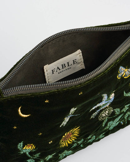 Sunflower Green Velvet Embroidered Pouch