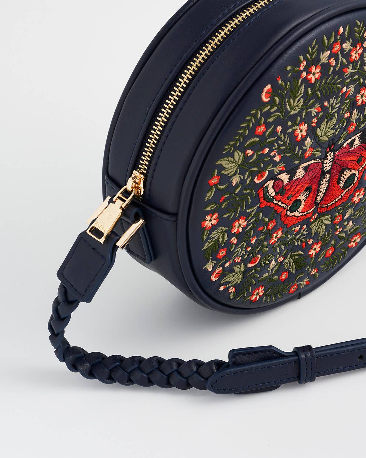 Red Admiral Moth - Navy Embroidered Circle Bag