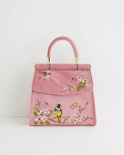 FABLE Morning Song Bird Embroidered Mini Pink Tote