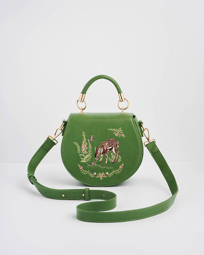 Fawn & Snail Green Embroidered Top Handle Bag