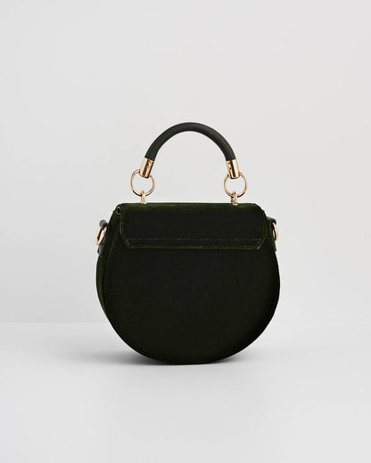 Sunflower Green Velvet Embroidered Top Handle Bag