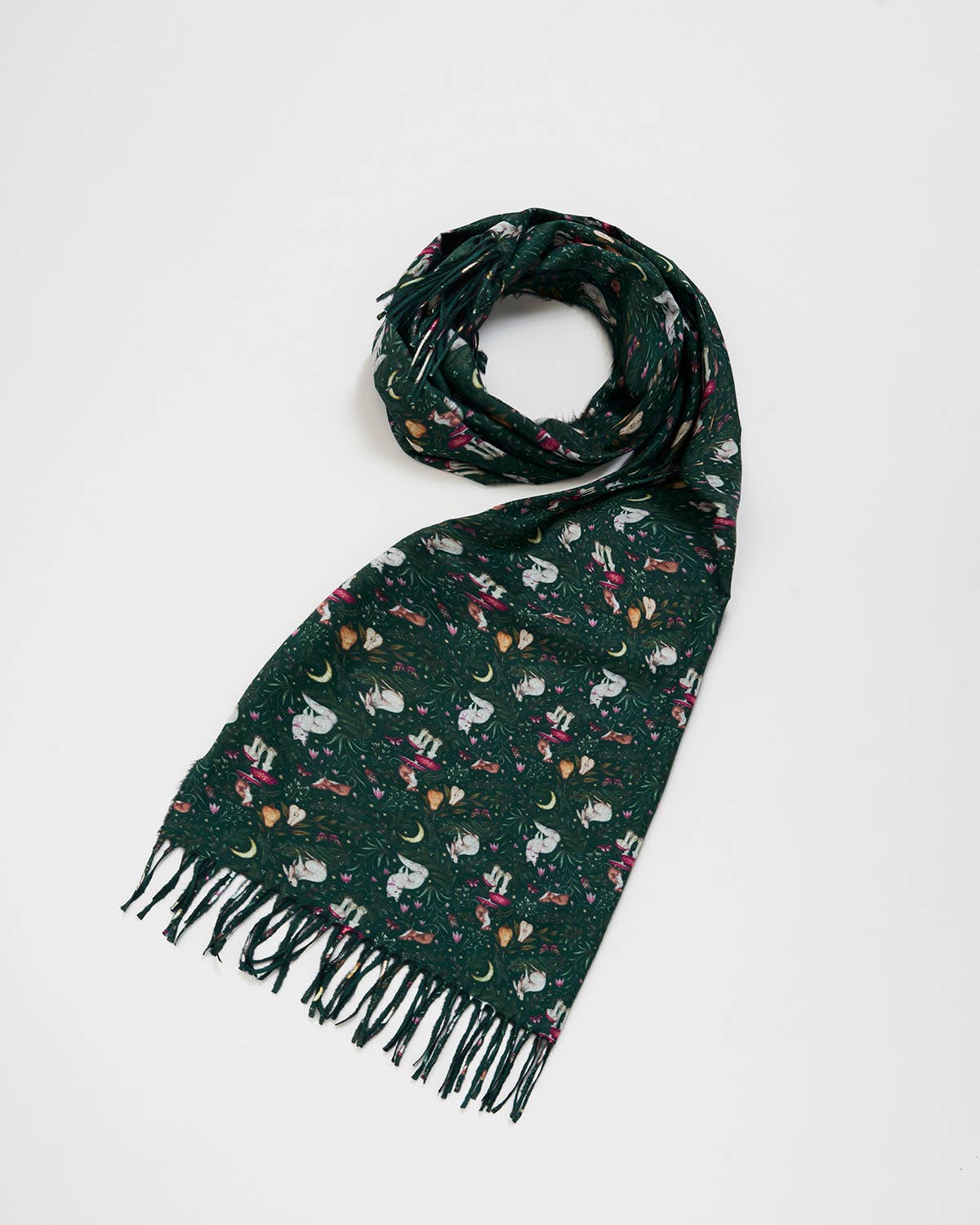 Niva Long Fringed Scarf in Forest Green