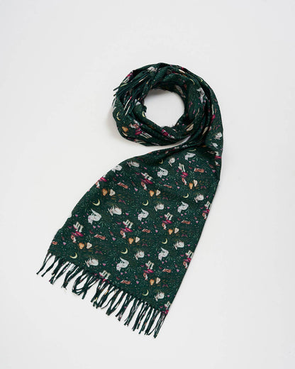 Niva Long Fringed Scarf in Forest Green