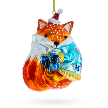 Fox with Gifts Glass Ornament