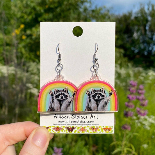 Acrylic Rainbow Raccoon Pride Earrings