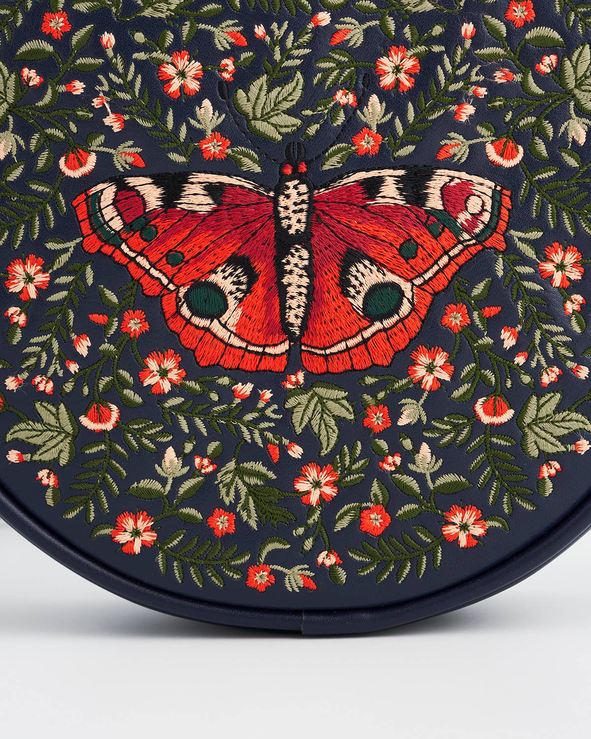 Red Admiral Moth - Navy Embroidered Circle Bag