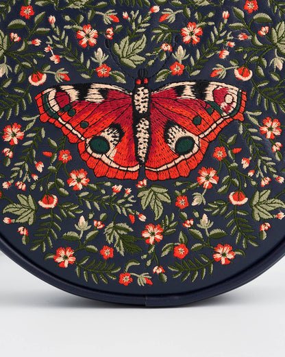 Red Admiral Moth - Navy Embroidered Circle Bag