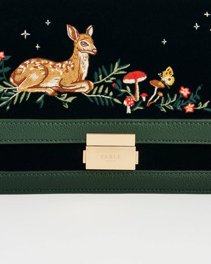 Fawn Embroidered Green Crossbody Bag