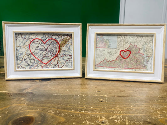 Staunton Embroidered Heart Map (4"x6")