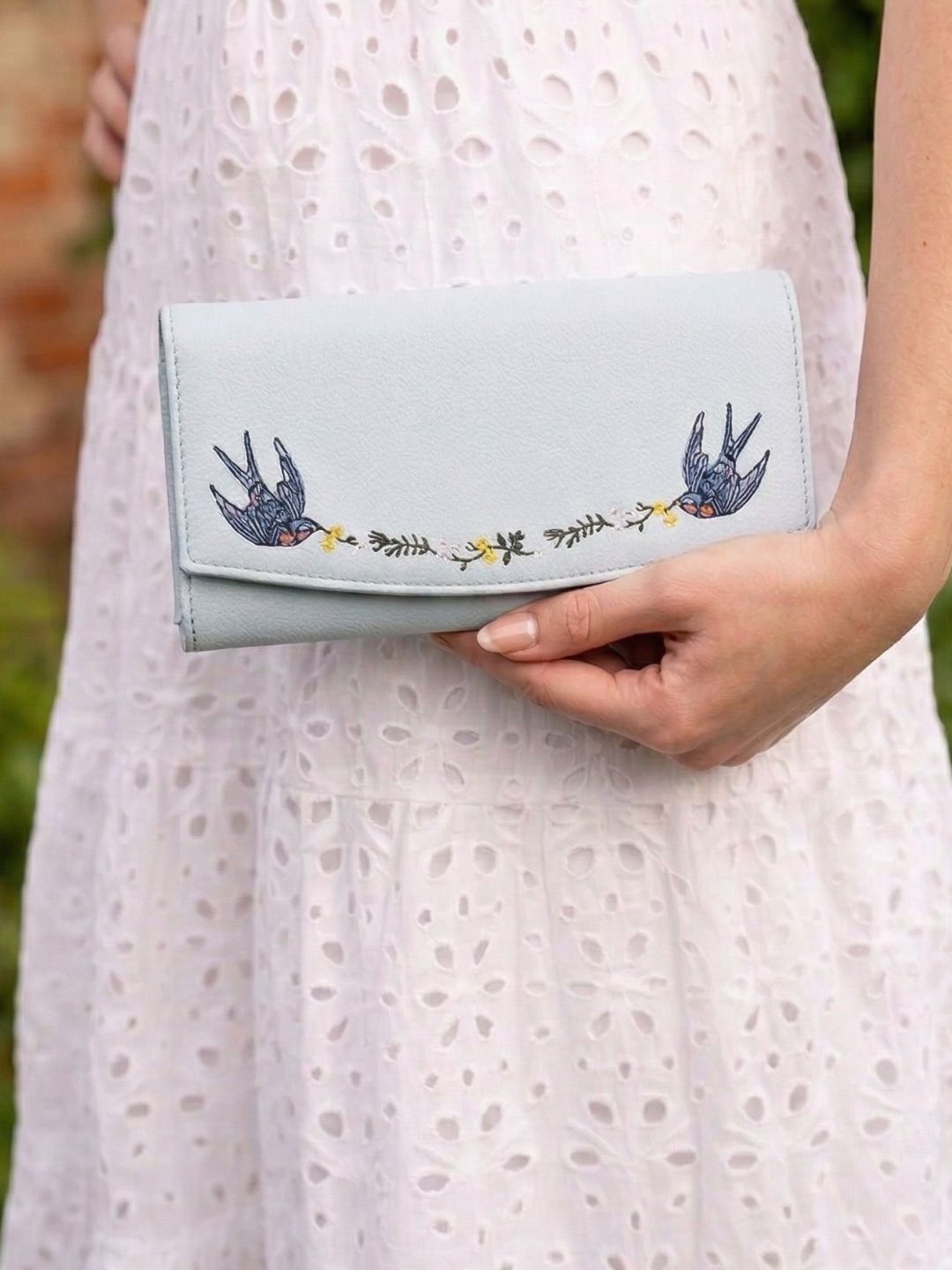 Bird Blue Embroidered Wallet