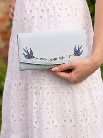 Bird Blue Embroidered Wallet