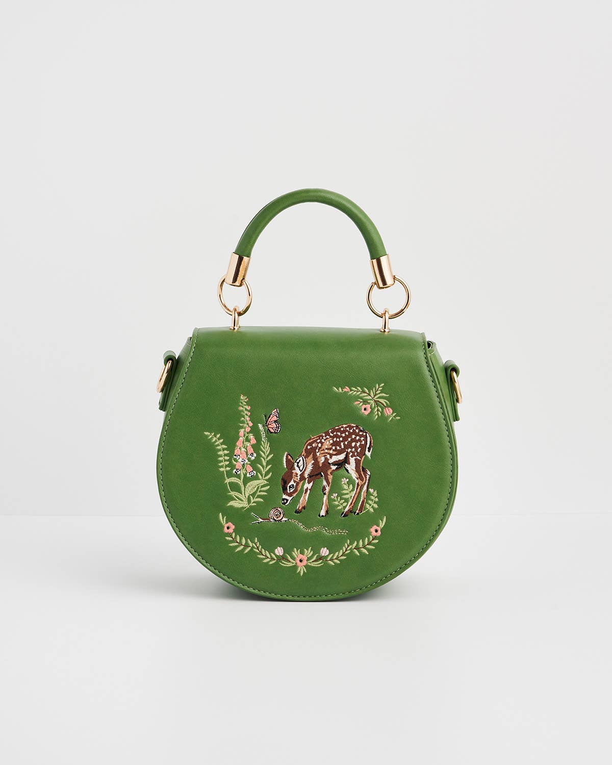 Fawn & Snail Green Embroidered Top Handle Bag