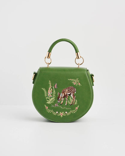 Fawn & Snail Green Embroidered Top Handle Bag