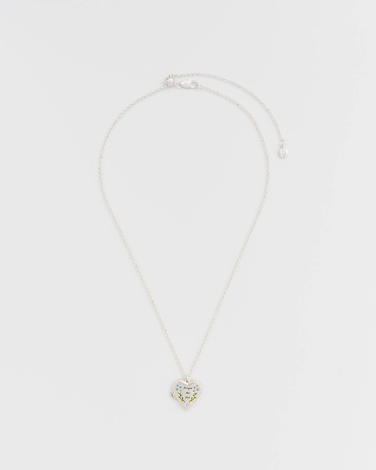 Floral "Forget Me Not" Heart Silver Locket Necklace
