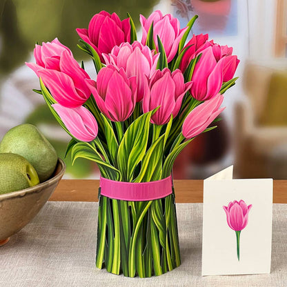 Pink Tulips Pop-Up Greeting Card