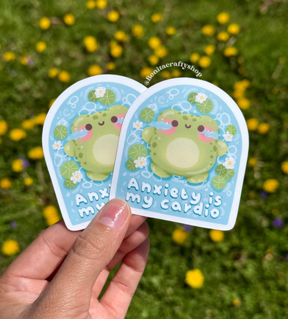 Anxiety Is My Cardio Frog Matte Waterproof Sticker Vinyl