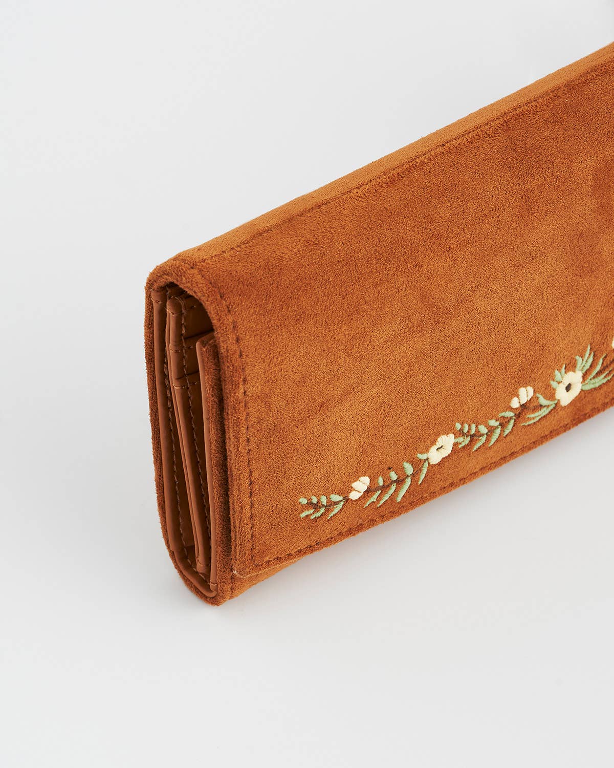 Floral Tan Faux Suede Embroidered Wallets