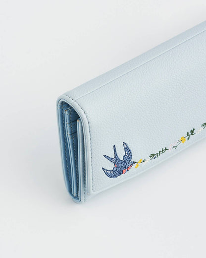 Bird Blue Embroidered Wallet
