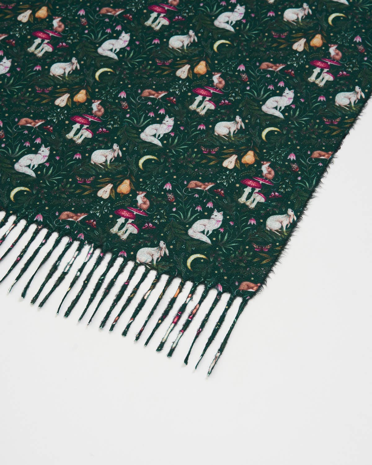 Niva Long Fringed Scarf in Forest Green