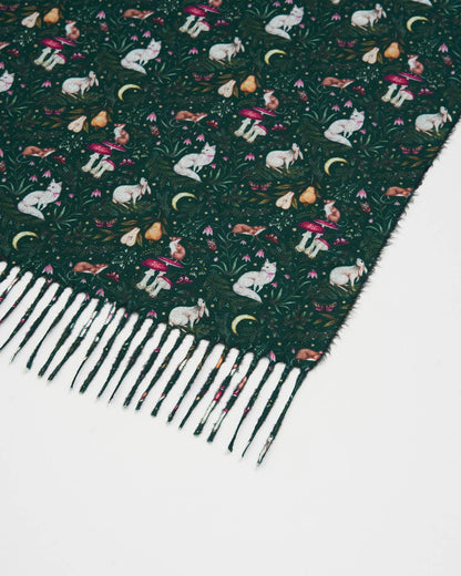 Niva Long Fringed Scarf in Forest Green