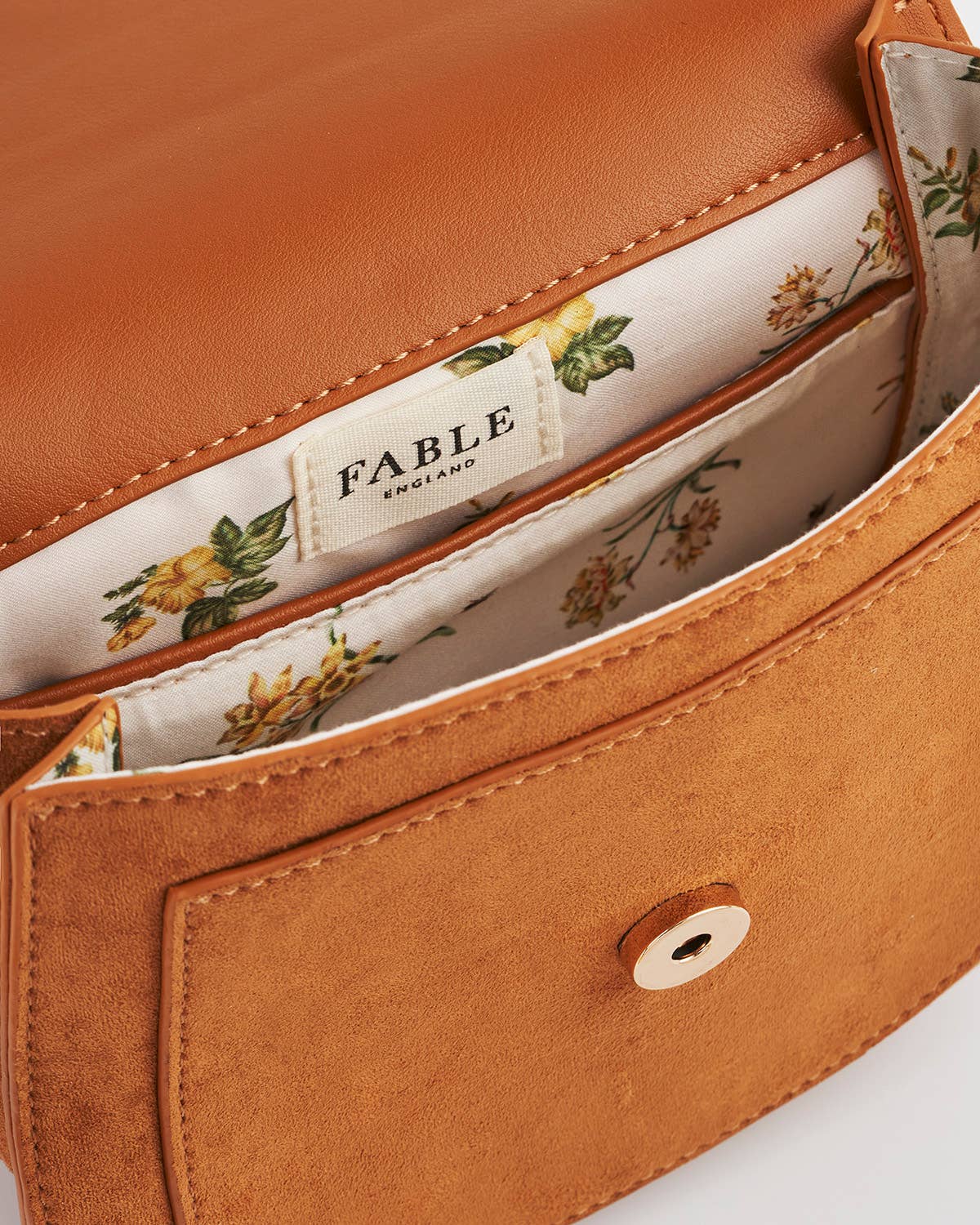 Floral Tan Faux Suede Embroidered Saddle Bag