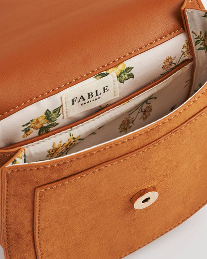 Floral Tan Faux Suede Embroidered Saddle Bag