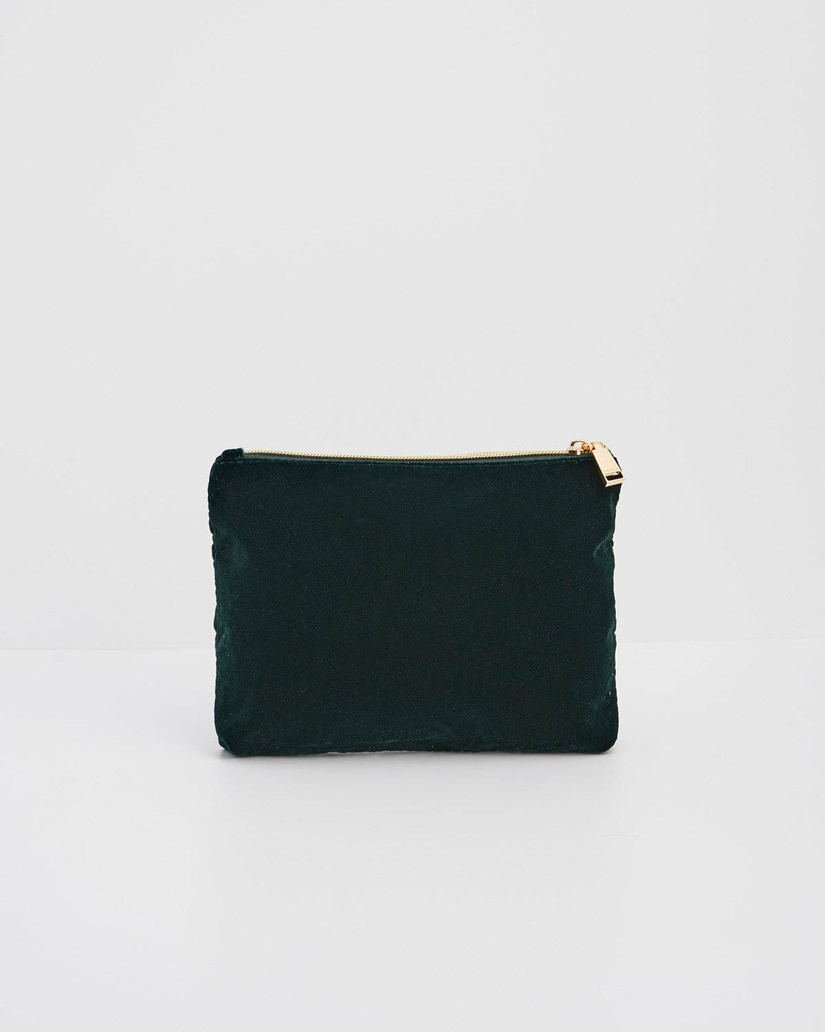 Meadow Scene Embroidered Medium Pouch in Forest Green Velvet