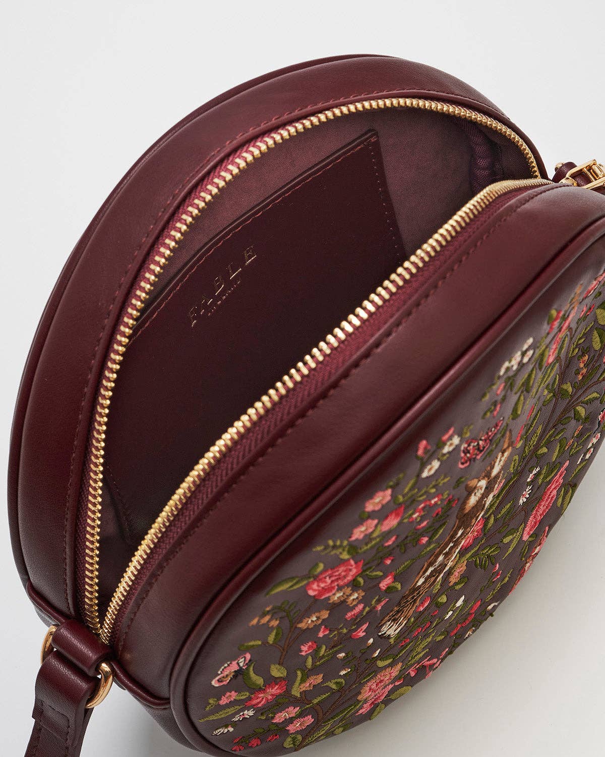 Chloe Owl Embroidered Circle Bag in Burgundy
