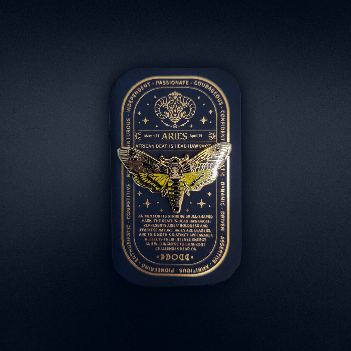 Aries - Zodiac Butterfly and Moth Pins- Deaths Head Hawkmoth