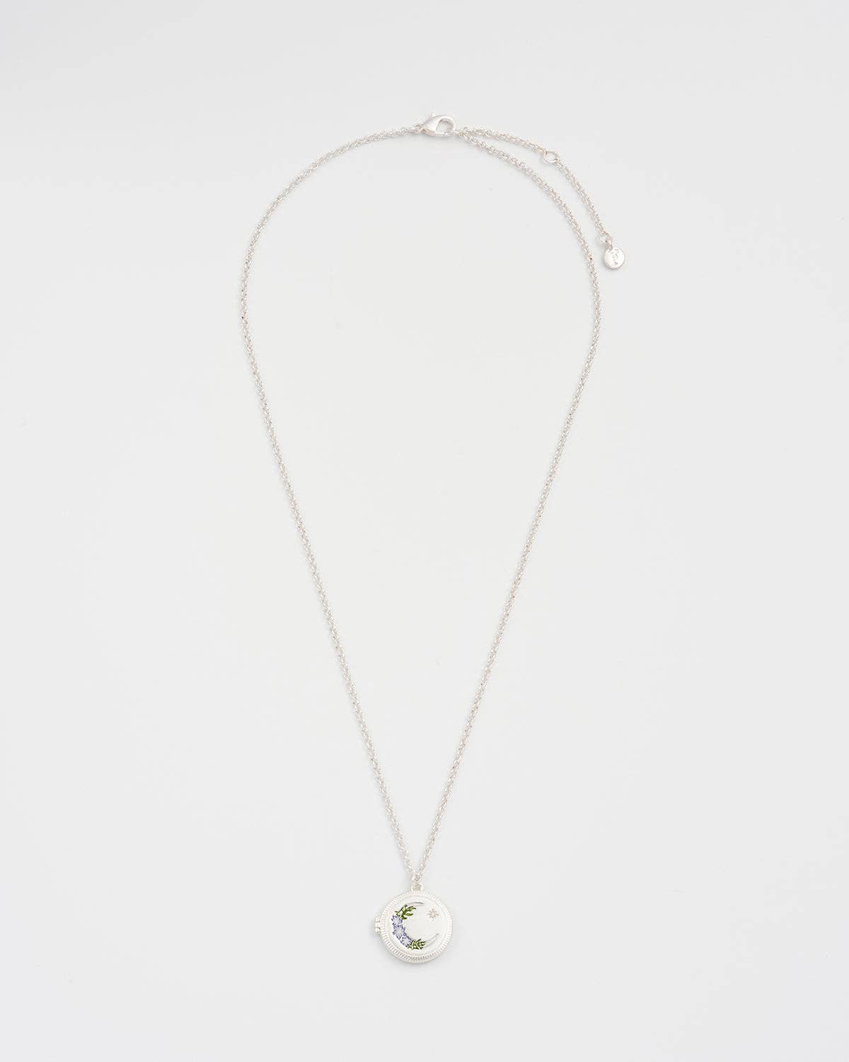 Nightshade Moon Round Silver Locket Chain Necklace