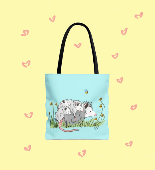 Opossum Momma with Babies Artist Tote - Wildlife Gift