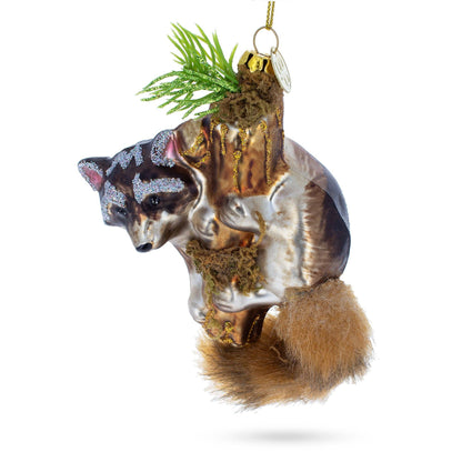 Curious Raccoon Climbing the Tree Glass Ornament