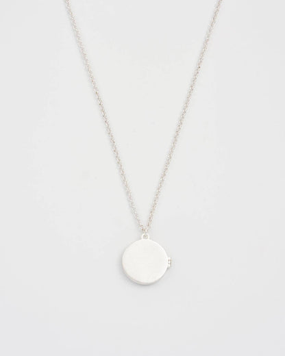 Nightshade Moon Round Silver Locket Chain Necklace