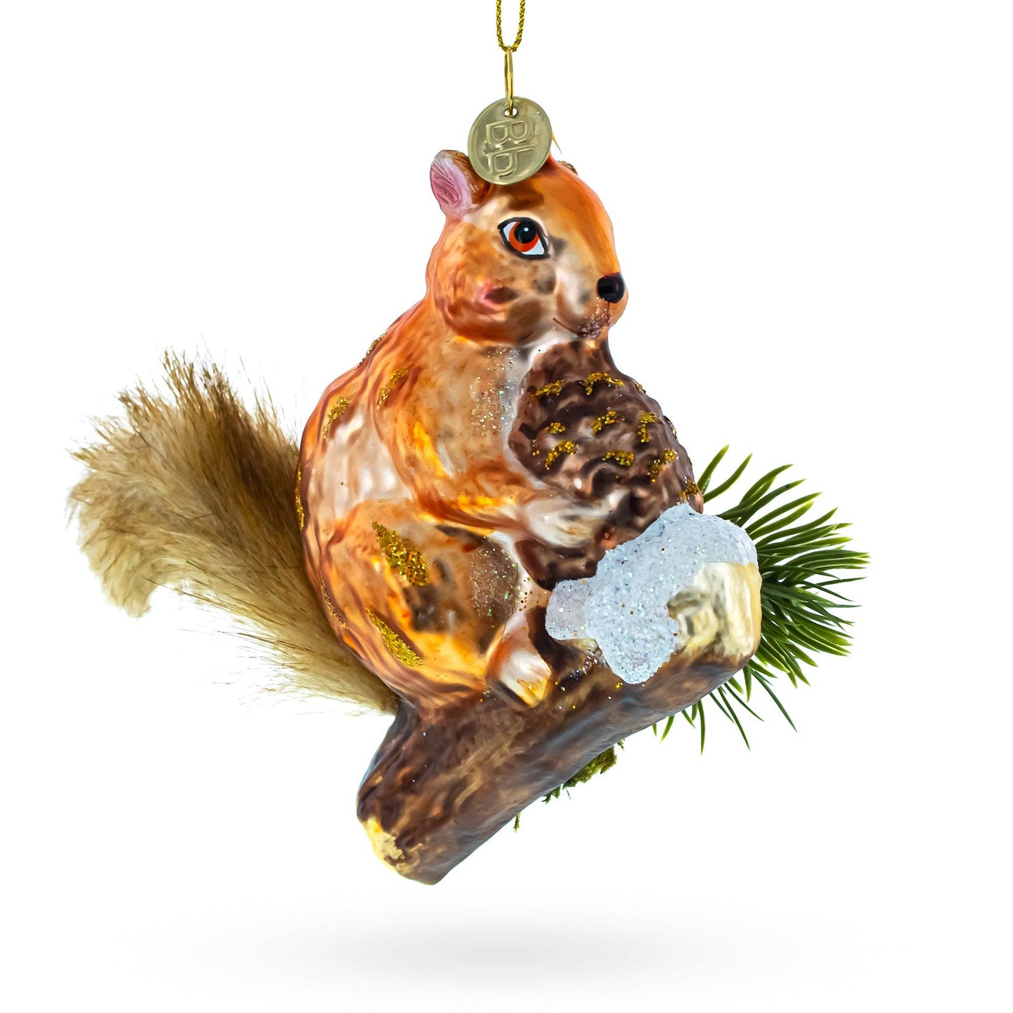 Squirrel on a Branch Glass Christmas Ornament