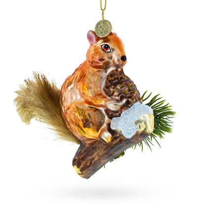 Squirrel on a Branch Glass Christmas Ornament