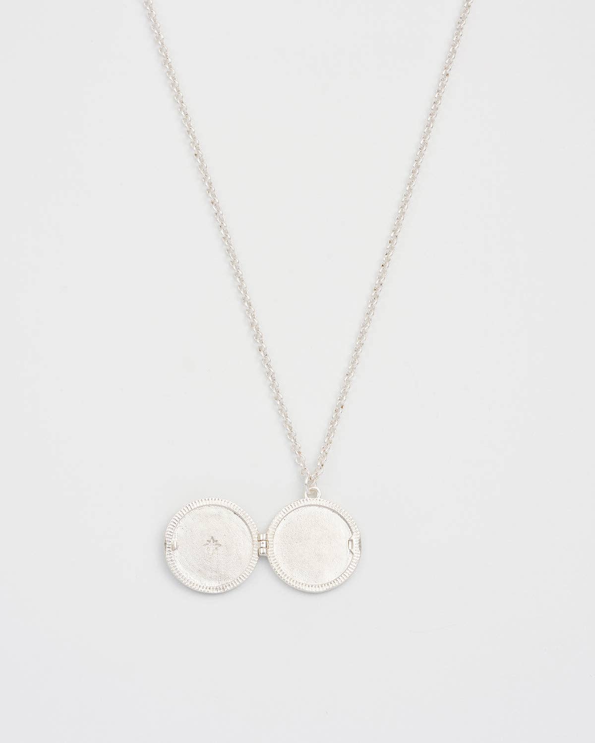 Nightshade Moon Round Silver Locket Chain Necklace