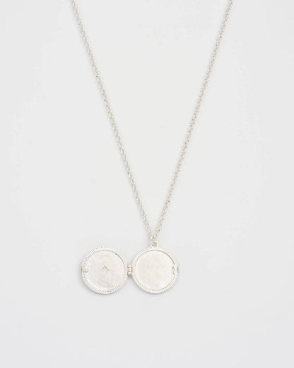 Nightshade Moon Round Silver Locket Chain Necklace