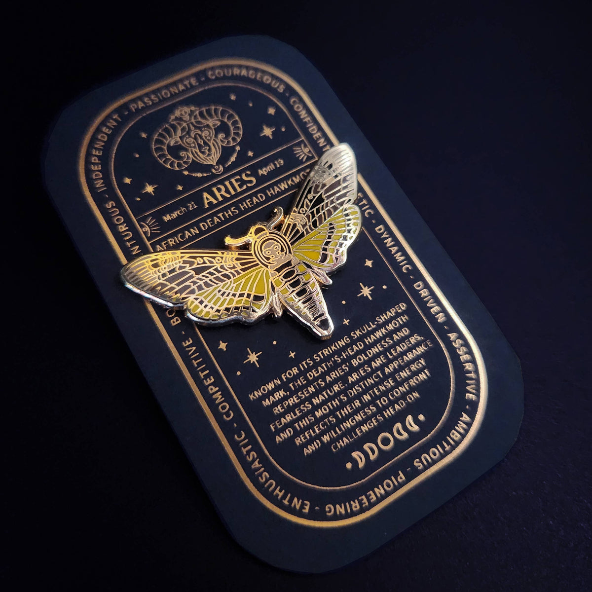 Aries - Zodiac Butterfly and Moth Pins- Deaths Head Hawkmoth