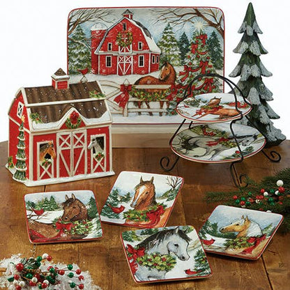 Christmas on the Farm 3-D Barn Cookie Jar 10 in