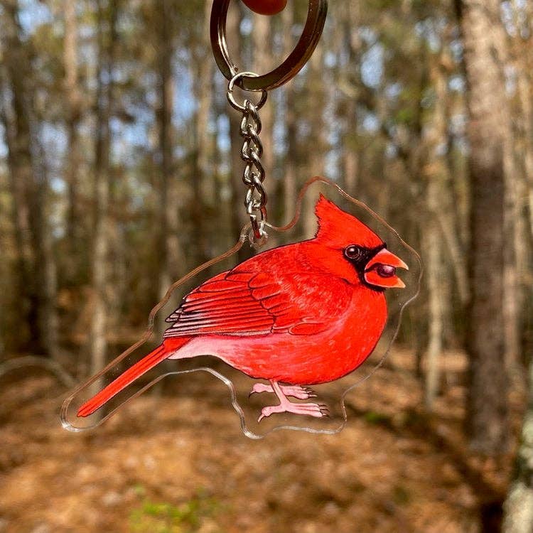 Male Northern Cardinal Bird Double-Sided Acrylic Keychain