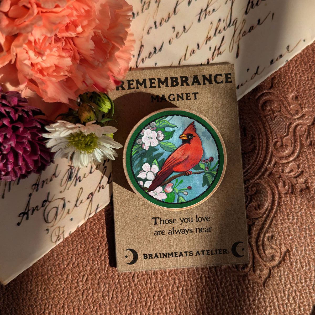 Remembrance Magnet –  Cardinal on Apple Branch