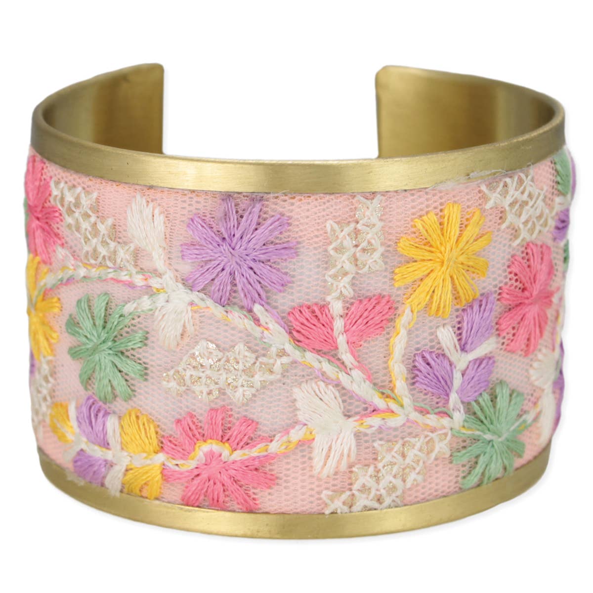 Pretty in Pink Floral Embroidered Cuff Bracelet