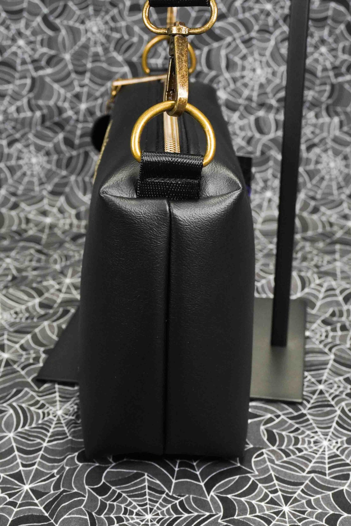 Girl Dinner Praying Mantis Black Small Crossbody Bag - Handmade, Vegan Leather, Embroidery, Brass Hardware
