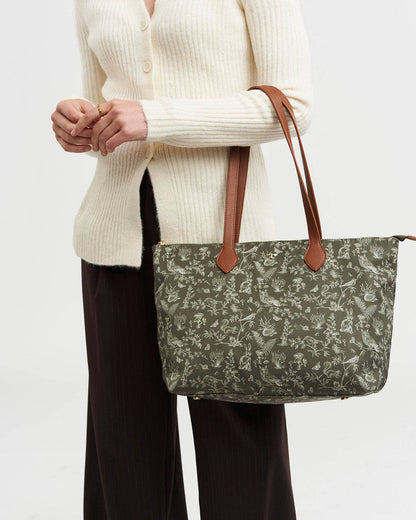 Edith Orla Scene Print Tote Bag in Olive Green