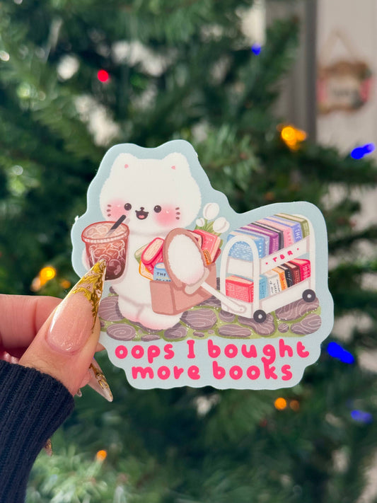 Oops I Bought More Books Waterproof Matte Sticker Vinyl, Cat
